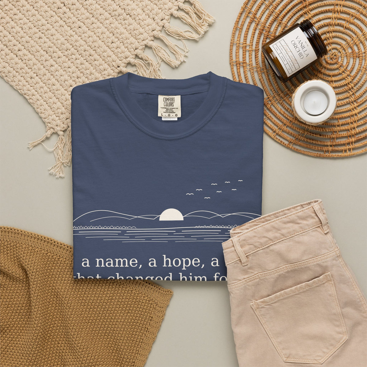 Literary Quote Sunset T-Shirt — "a name, a hope, a Love that changed him forever."