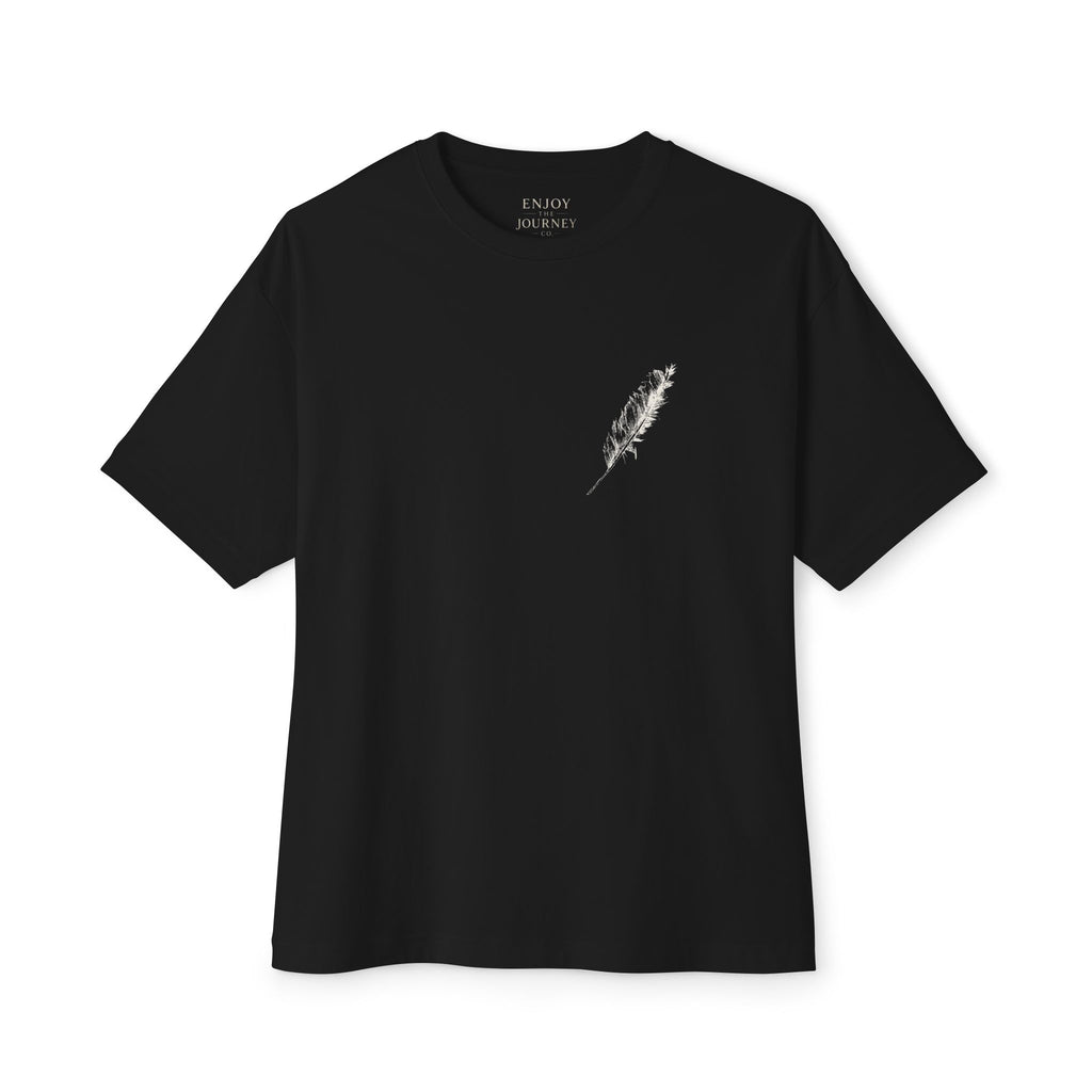 Feather Minimalist Tee — "Enjoy the Journey" Chest Graphic