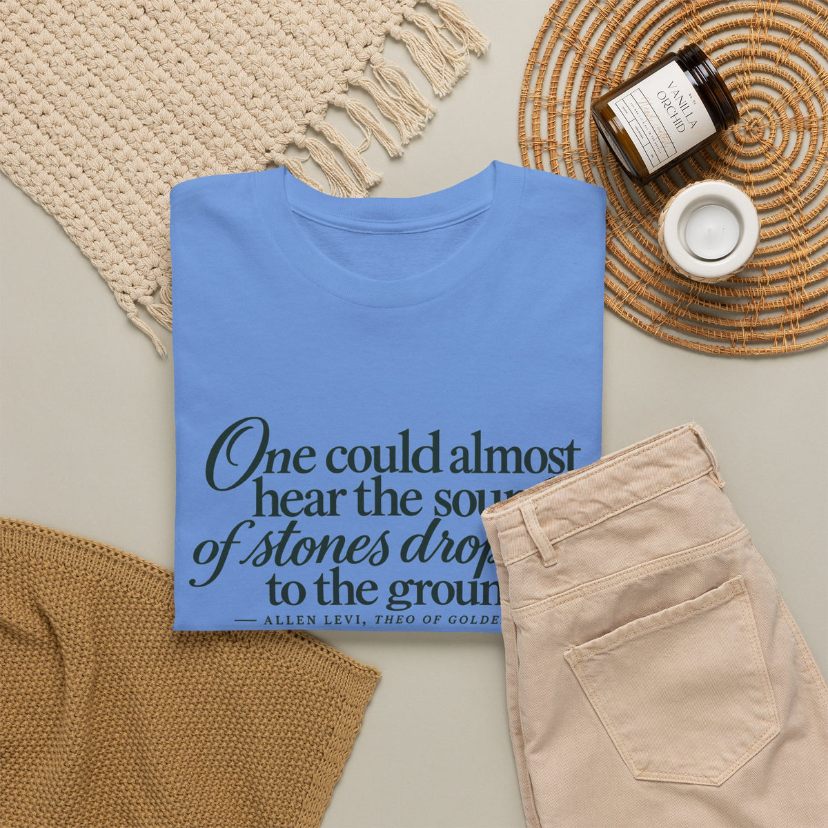Quote T‑Shirt — “One could almost hear the sound of stones dropping to the ground” Literary Tee