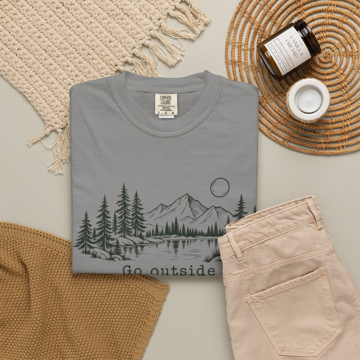 T-Shirt — 'Go Outside' Mountain & Forest Graphic Tee — Adventure Nature Quote