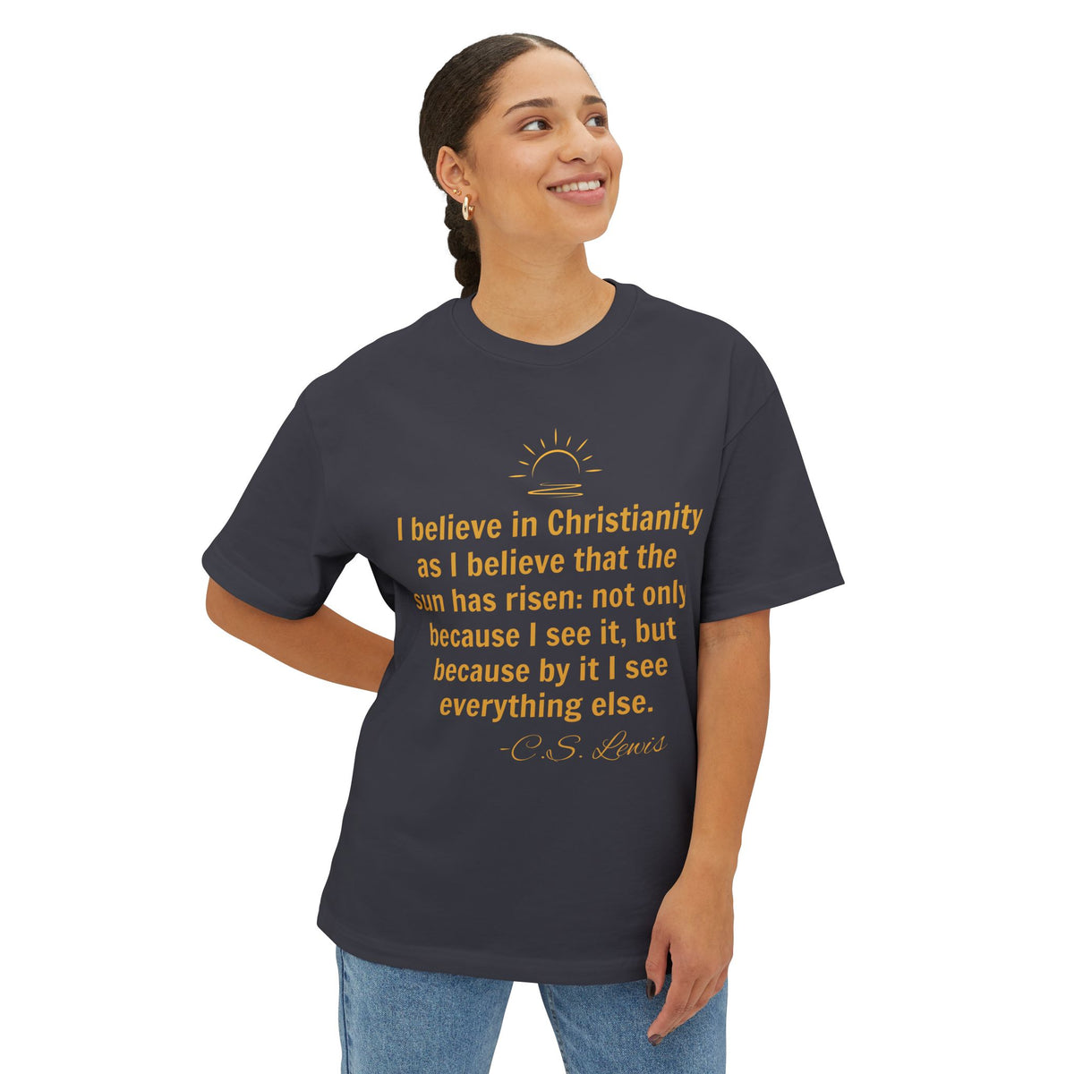 Christianity Quote Tee — C.S. Lewis Sunrise Faith Shirt