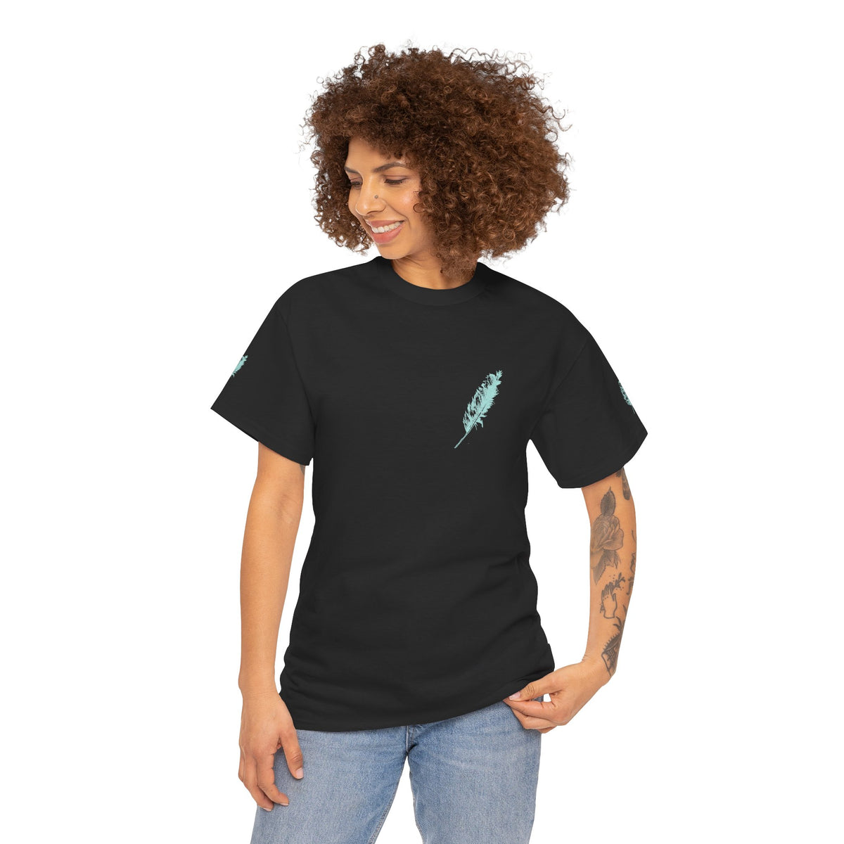 Inspirational Feather Tee — "Seek and find the river" Quote T‑Shirt