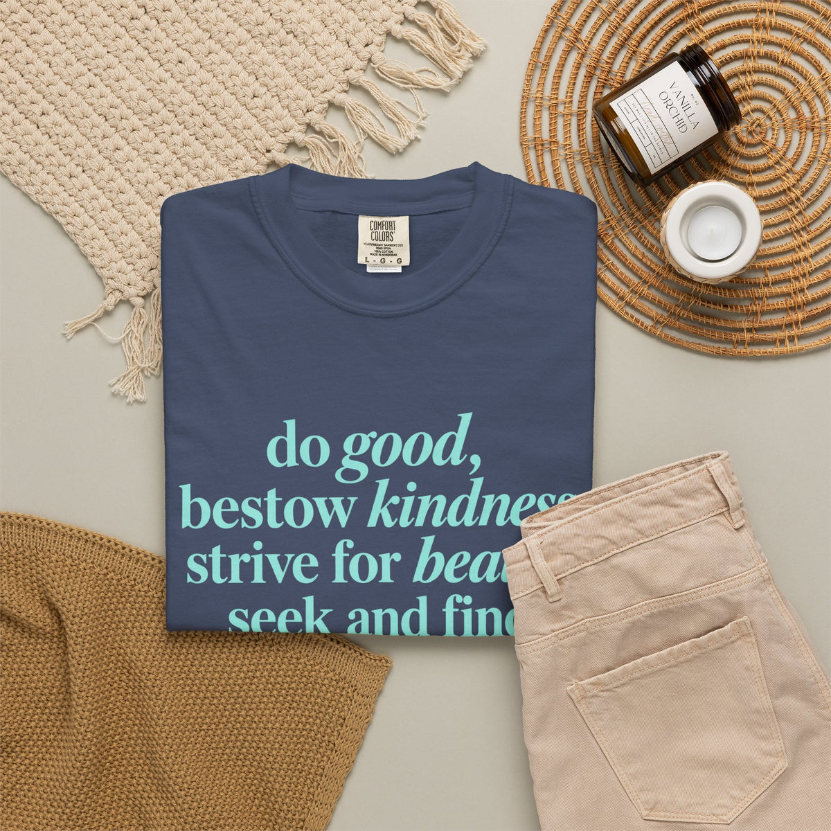 Inspirational Quote T-Shirt — "do good, bestow kindness" Garment-Dyed Tee