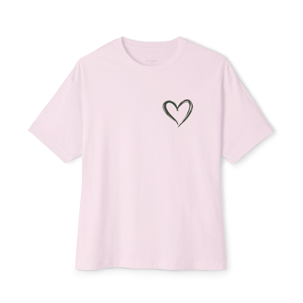 Minimal Heart Boxy Tee — Cute Pink Oversized T‑Shirt