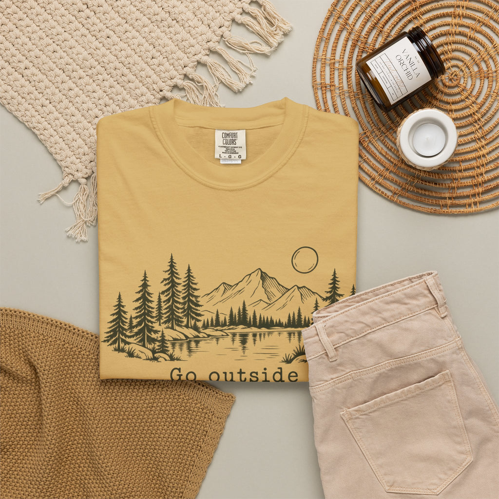 T-Shirt — 'Go Outside' Mountain & Forest Graphic Tee — Adventure Nature Quote