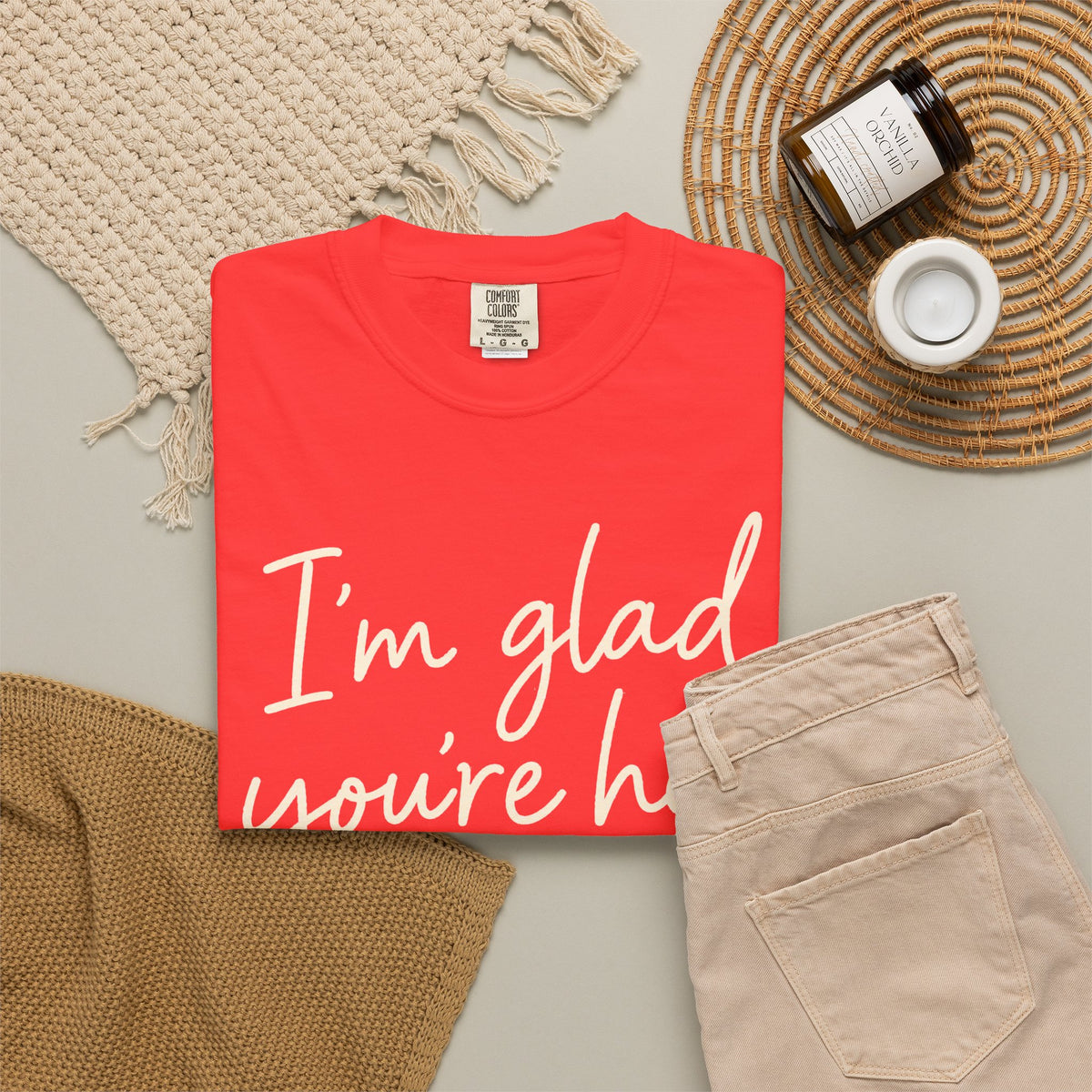 I'm Glad You're Here Heart T-Shirt — Welcome Message Comfort Tee