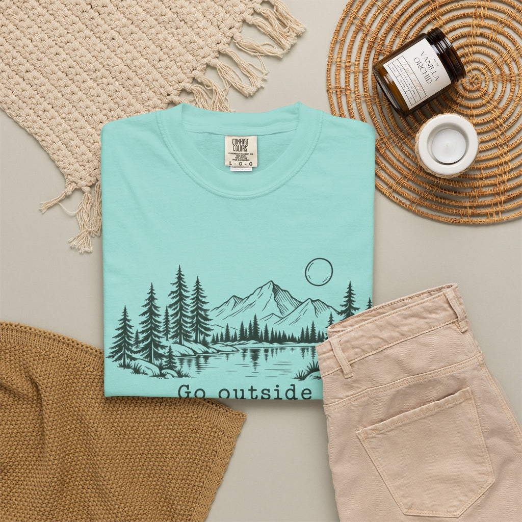 T-Shirt — 'Go Outside' Mountain & Forest Graphic Tee — Adventure Nature Quote