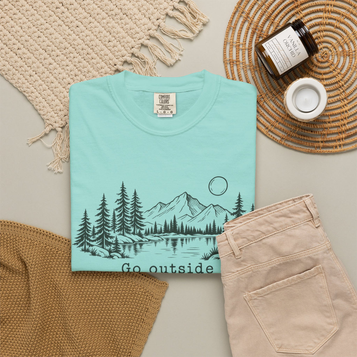 T-Shirt — 'Go Outside' Mountain & Forest Graphic Tee — Adventure Nature Quote