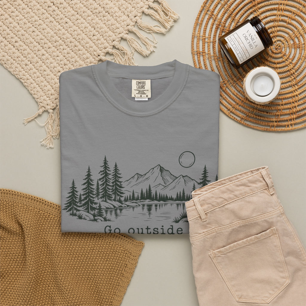 T-Shirt — 'Go Outside' Mountain & Forest Graphic Tee — Adventure Nature Quote
