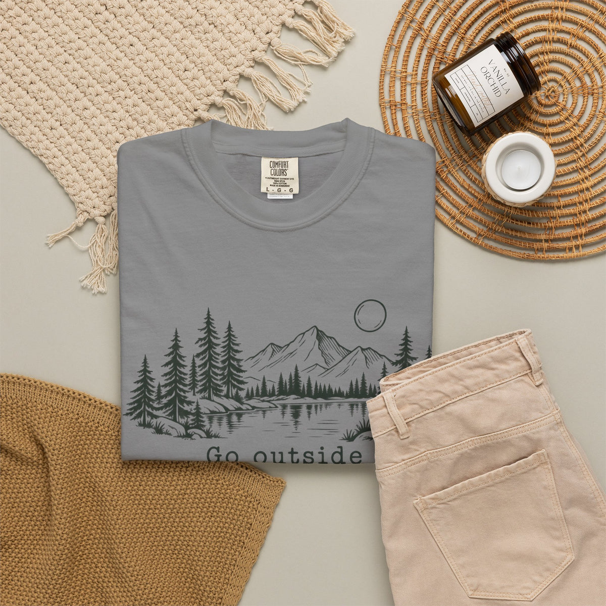 T-Shirt — 'Go Outside' Mountain & Forest Graphic Tee — Adventure Nature Quote