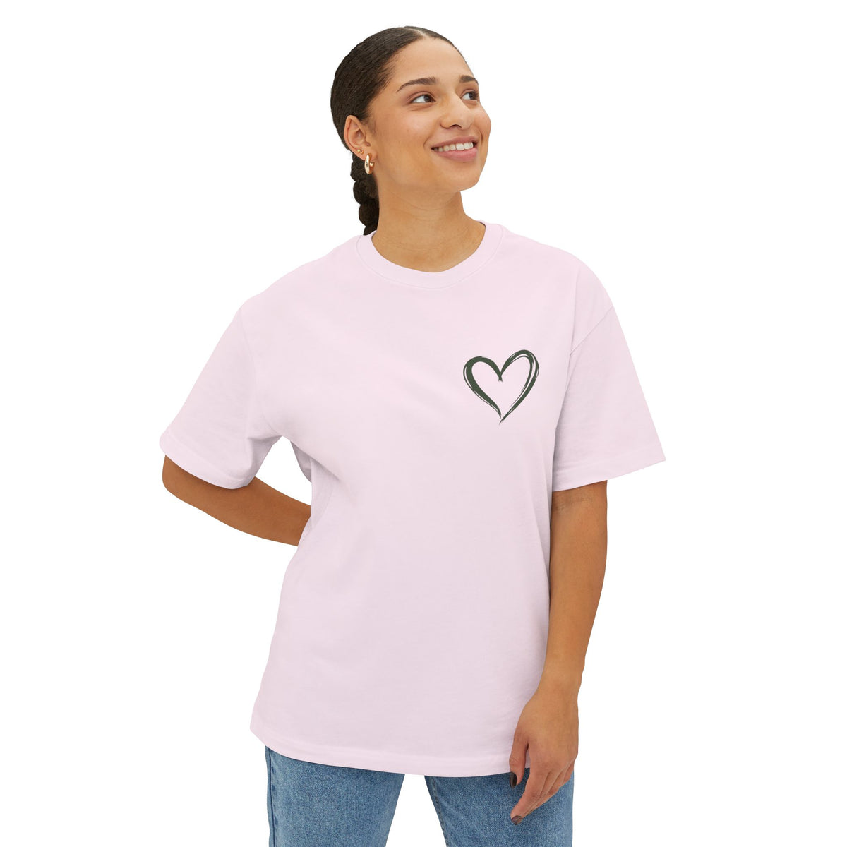 Minimal Heart Boxy Tee — Cute Pink Oversized T‑Shirt
