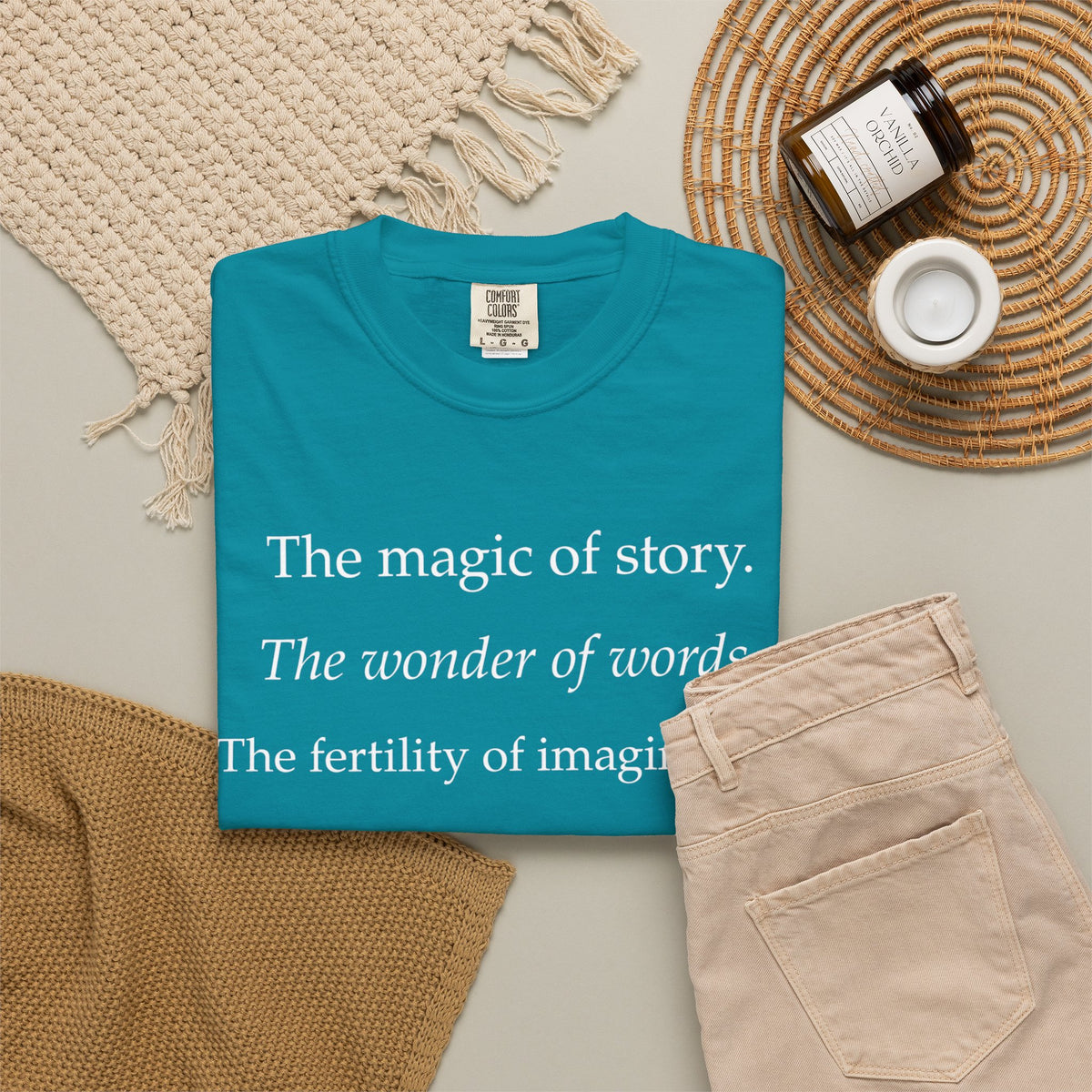 T-Shirt — “The magic of story. The wonder of words.” Literary Quote Tee