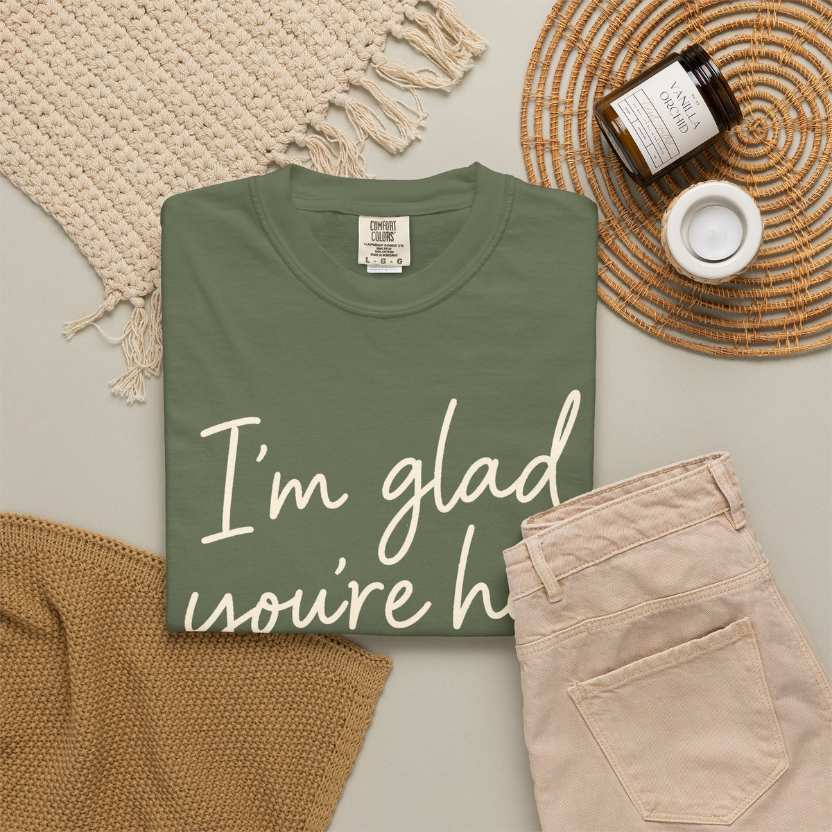 I'm Glad You're Here Heart T-Shirt — Welcome Message Comfort Tee