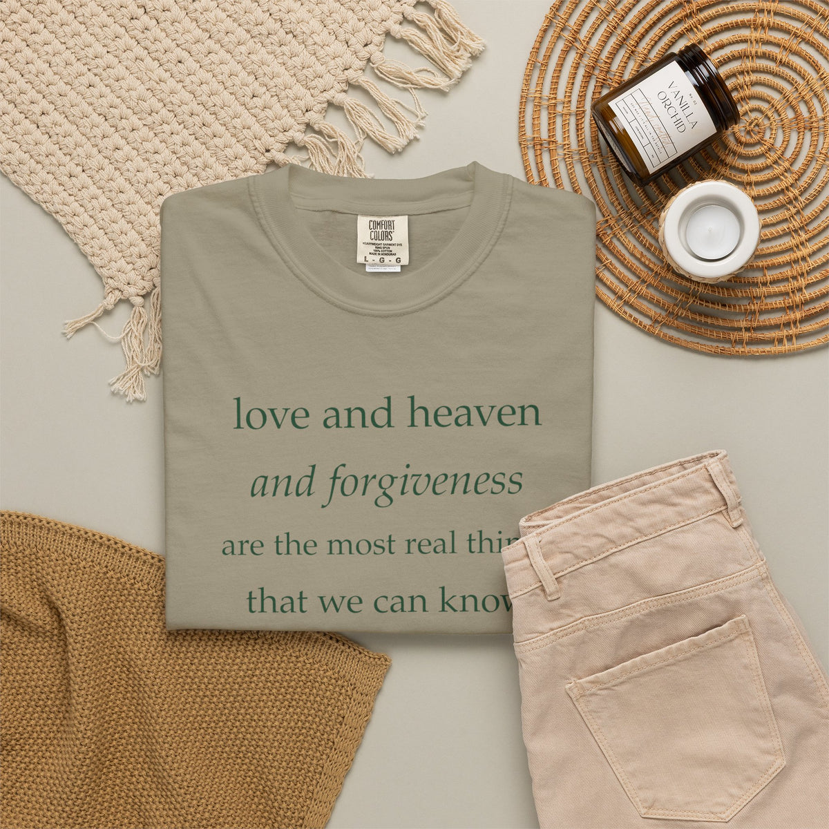 Inspirational Quote Tee — “love and heaven and forgiveness” Garment-Dyed T-Shirt