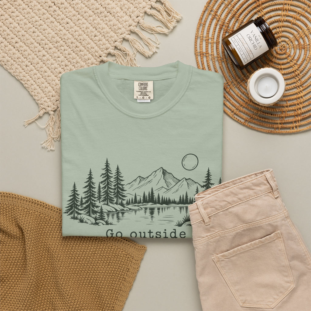 T-Shirt — 'Go Outside' Mountain & Forest Graphic Tee — Adventure Nature Quote