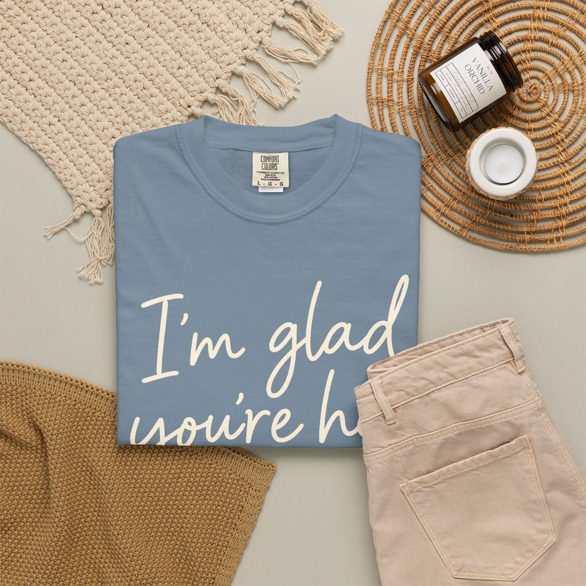 I'm Glad You're Here Heart T-Shirt — Welcome Message Comfort Tee