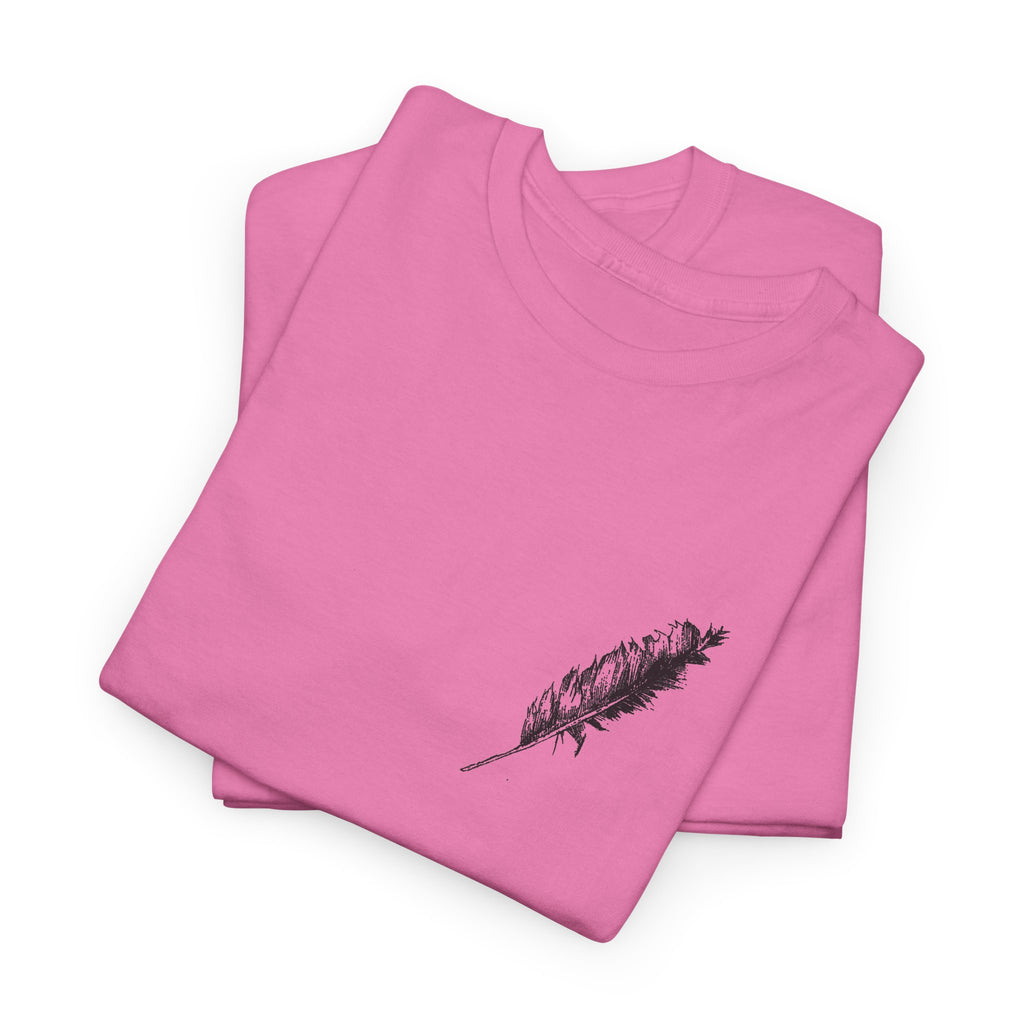 Inspirational Quote T‑Shirt — “Seek and Find the River” Feather Graphic