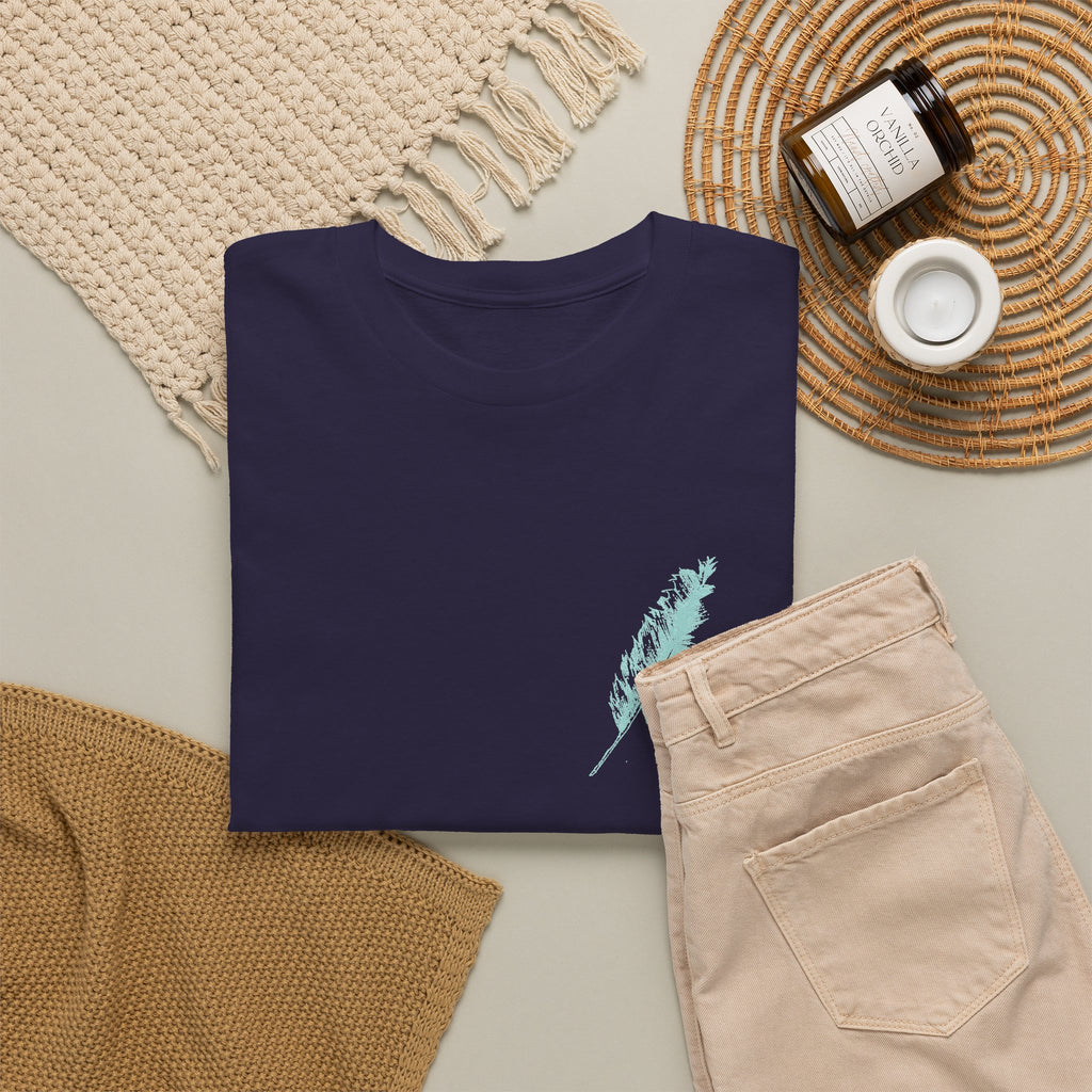 Inspirational Feather Tee — "Seek and find the river" Quote T‑Shirt