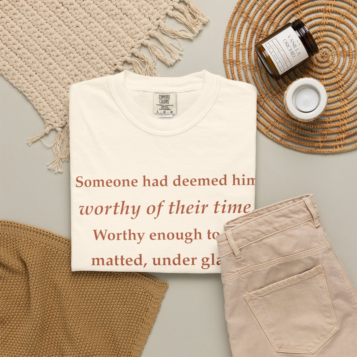 Literary Quote Tee — "Worthy enough to be matted, under glass, and framed"