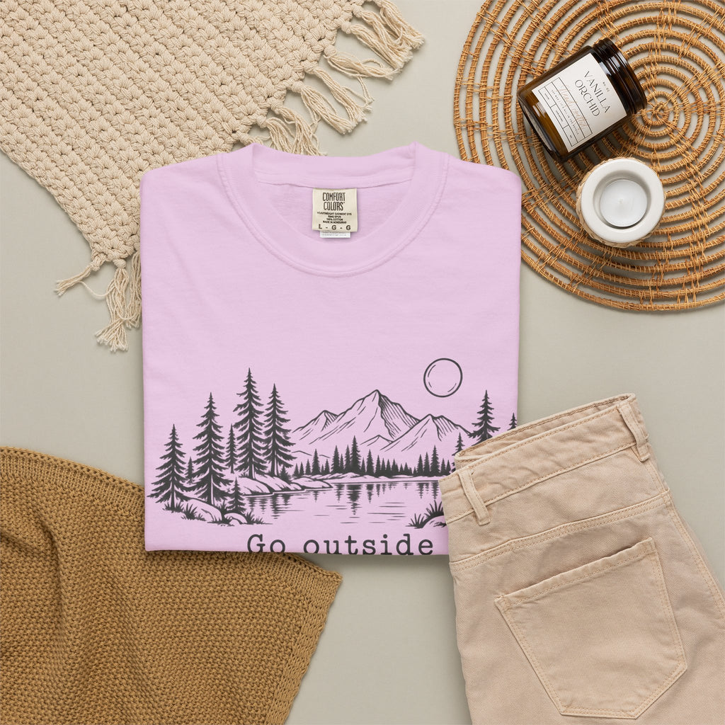T-Shirt — 'Go Outside' Mountain & Forest Graphic Tee — Adventure Nature Quote