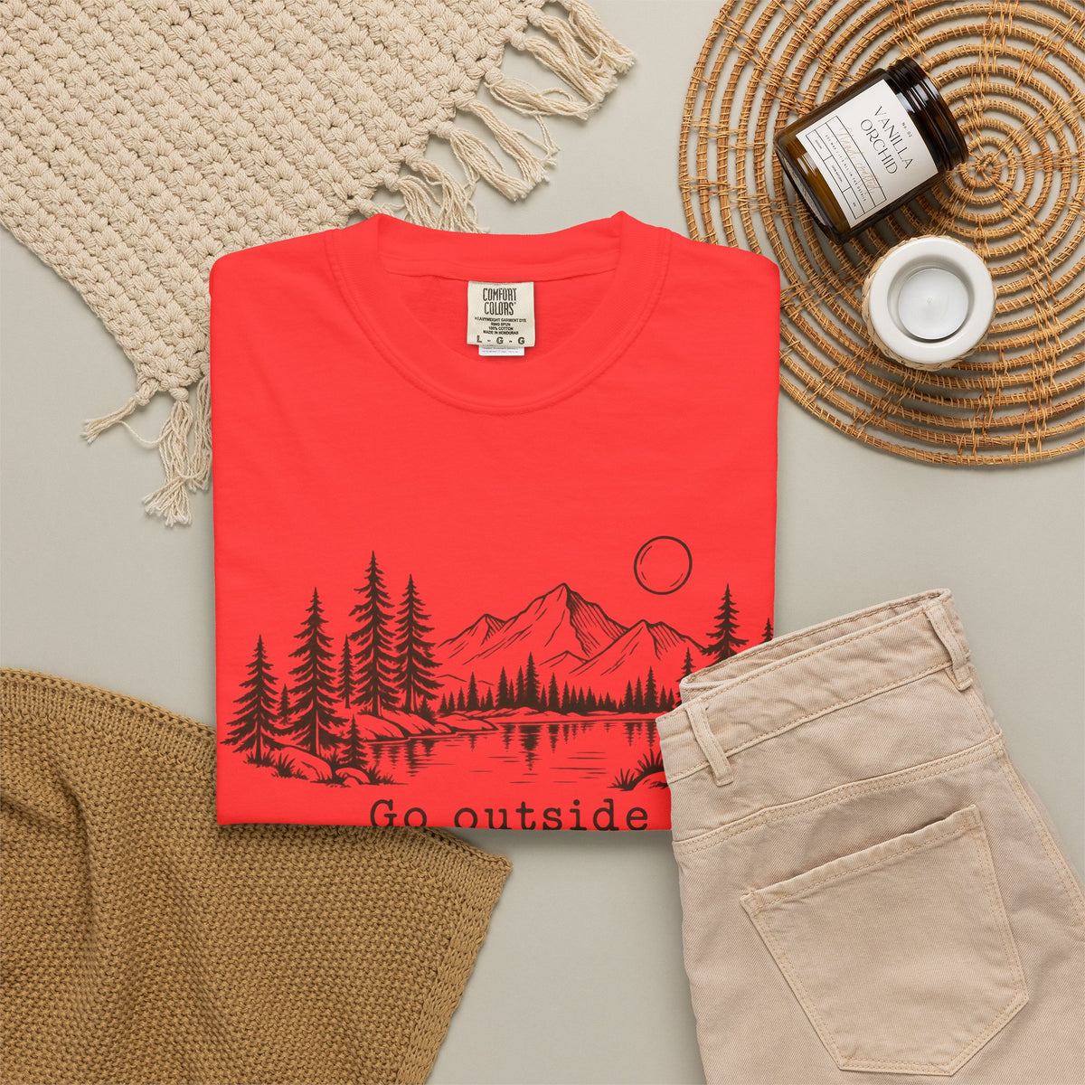 T-Shirt — 'Go Outside' Mountain & Forest Graphic Tee — Adventure Nature Quote
