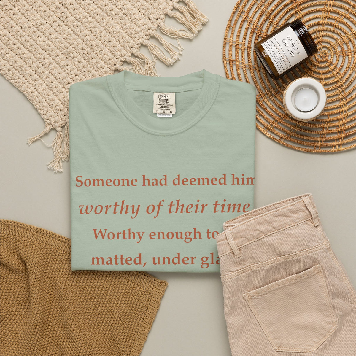 Literary Quote Tee — "Worthy enough to be matted, under glass, and framed"