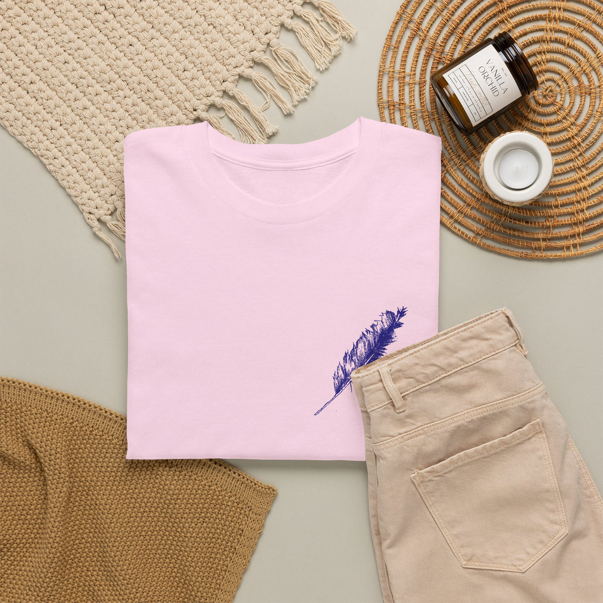 Inspirational Feather Tee — "Seek and find the river that leads to life everlasting" Back Print