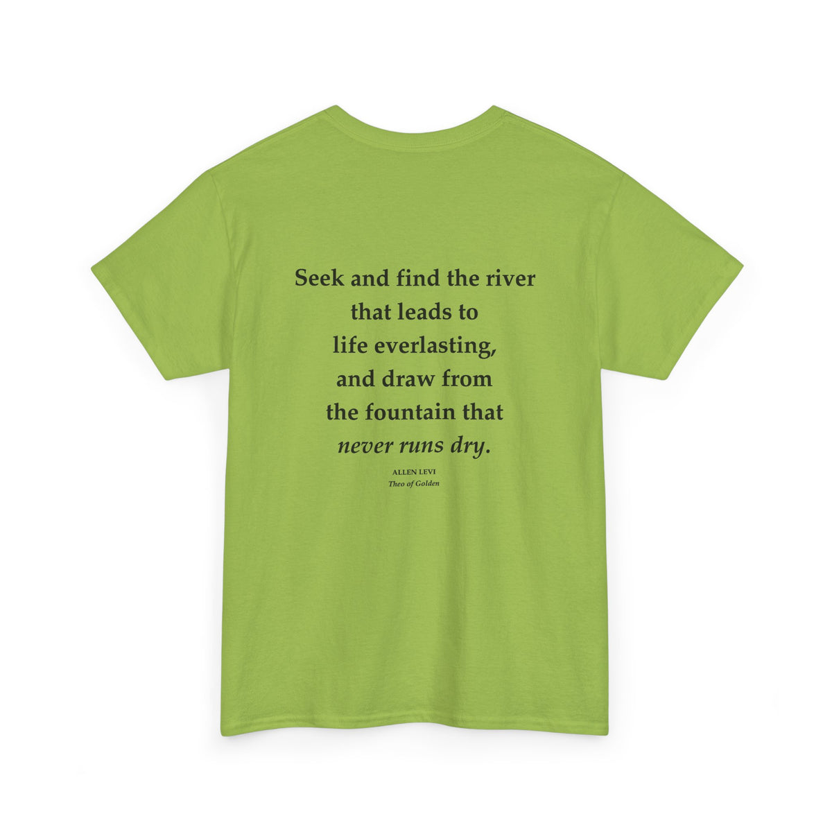 Inspirational Quote T‑Shirt — “Seek and Find the River” Feather Graphic