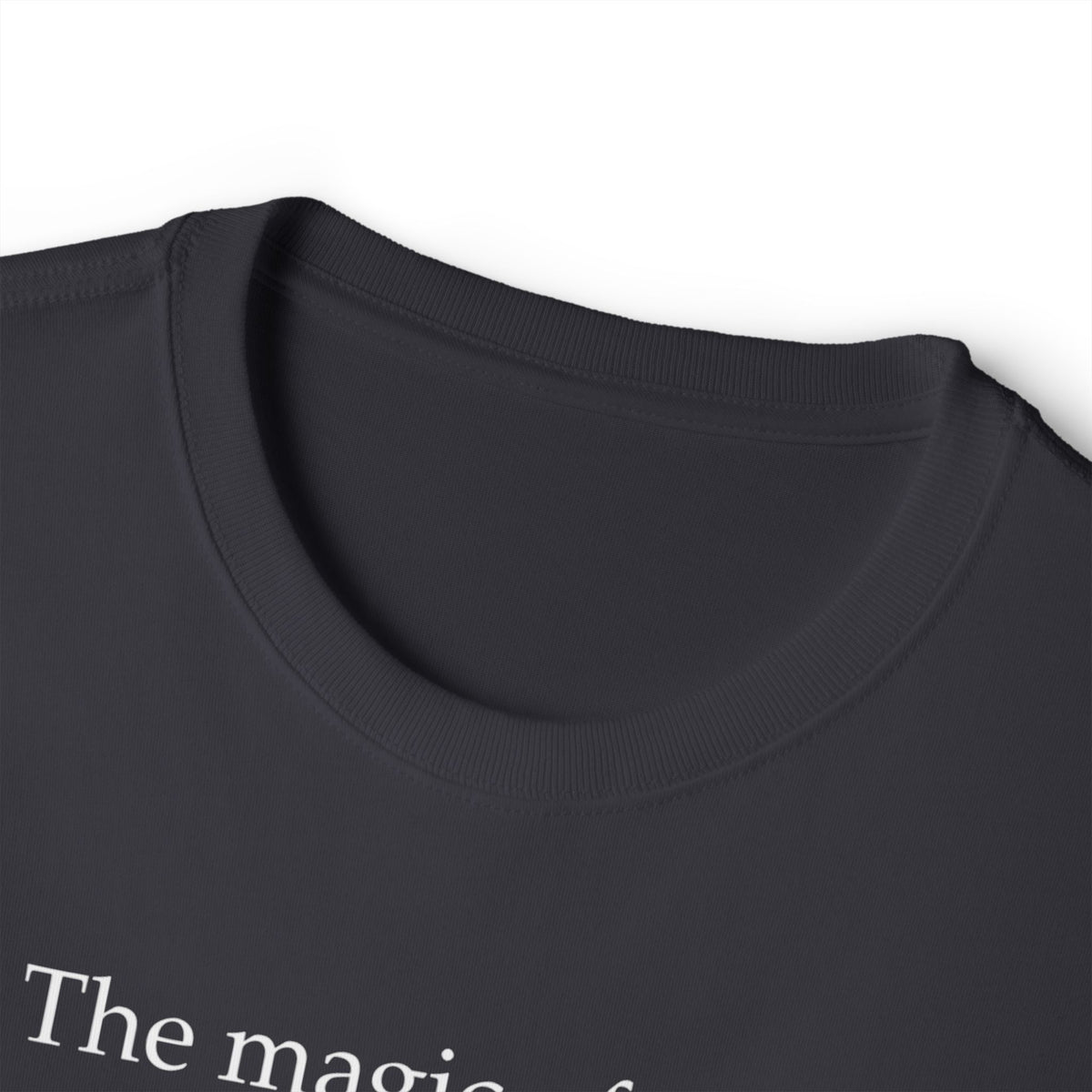 Literary Quote Tee — “The magic of story. The wonder of words.” Black Boxy T-Shirt
